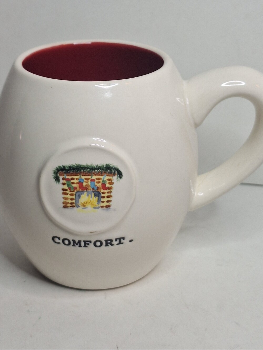 Rae Dunn Round Ceramic Mug Comfort Christmas White Red Holiday Mug